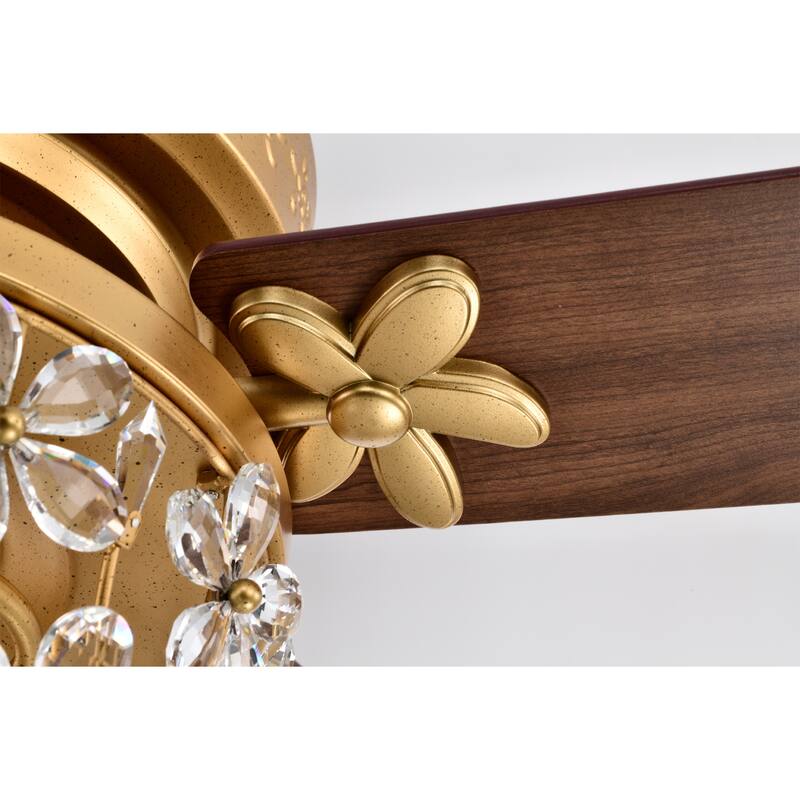 Naja 52 Inch Antique Gold Crystal Ceiling Fan with Remote - N/A