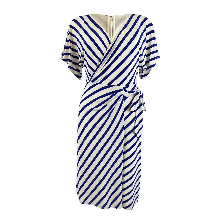 Lauren Ralph Lauren Women's Chevron Jersey Wrap Dress (0, Cream/Blue) -  Overstock - 41283356