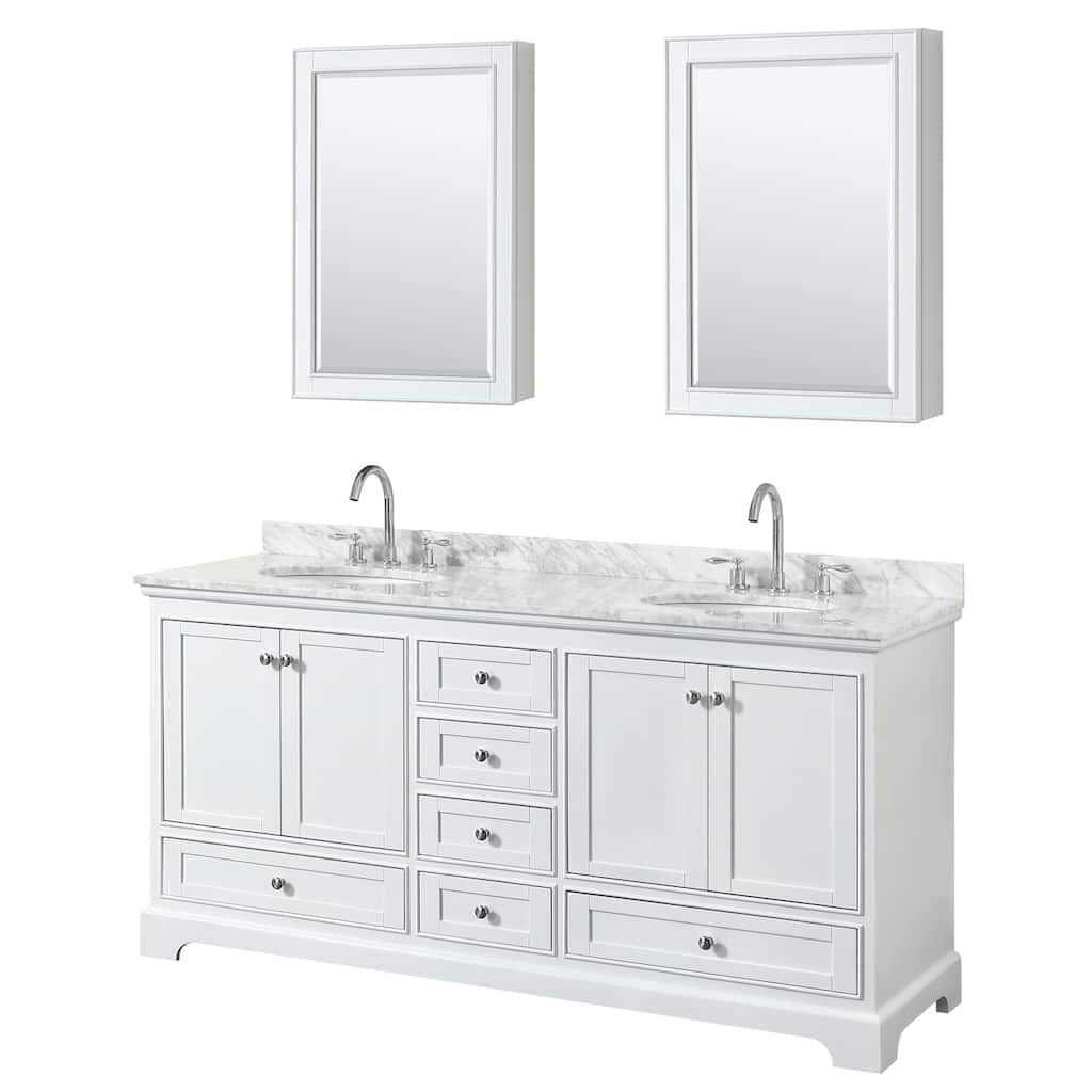 Deborah 72-inch Double Vanity, Oval Sinks, Medicine Cabinets