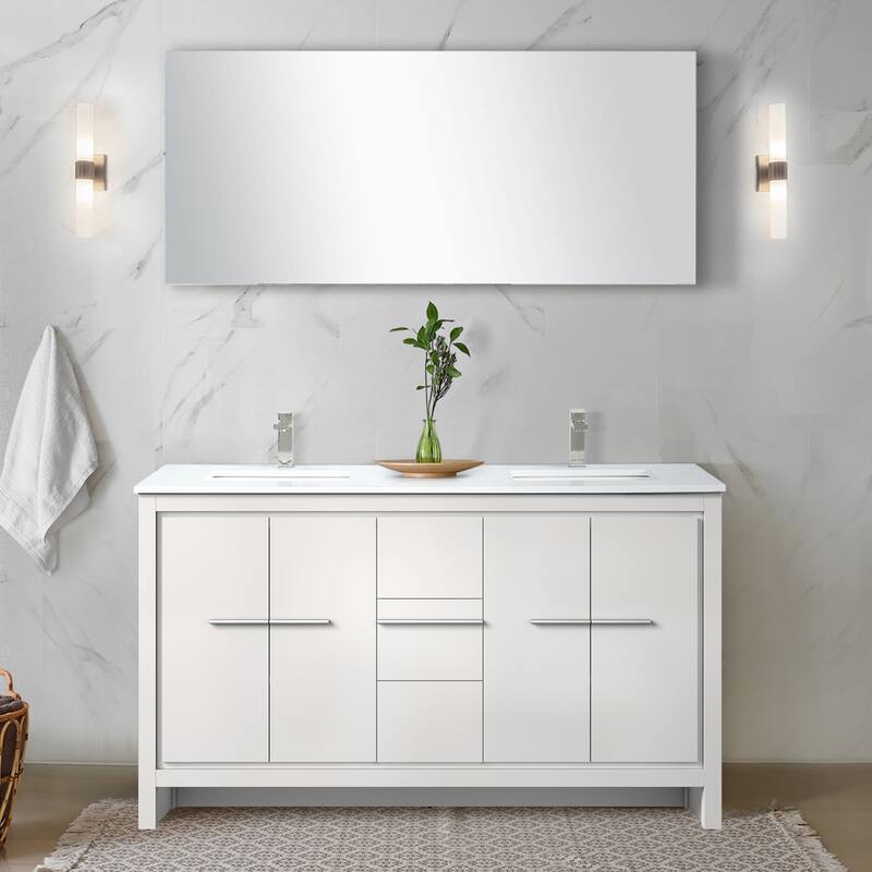 Lafarre Bath Vanity Quartz Top, Sink, Mirror & Brushed Nickel Faucet