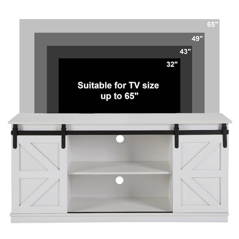 Homy Casa 58'' Farmhouse TV Stand. Sliding Barn Doors, Storage Cabinet