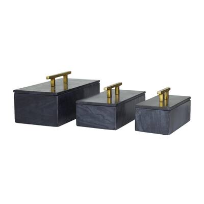 Marble Decorative Box with Gold or Silver Aluminum Handle Set of 3 - Black, White, or Green - Roche River Decor