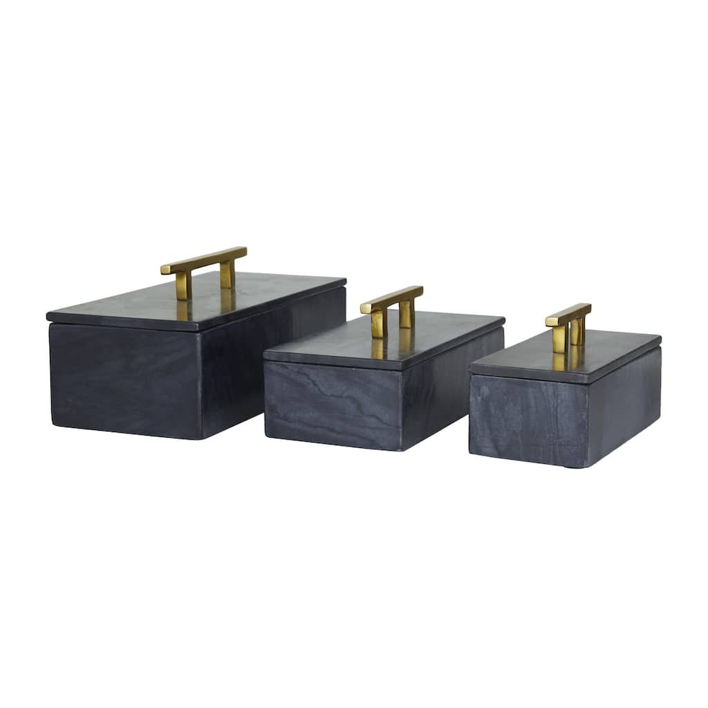 Marble Decorative Box with Gold or Silver Aluminum Handle Set of 3 - Black, White, or Green - Roche River Decor