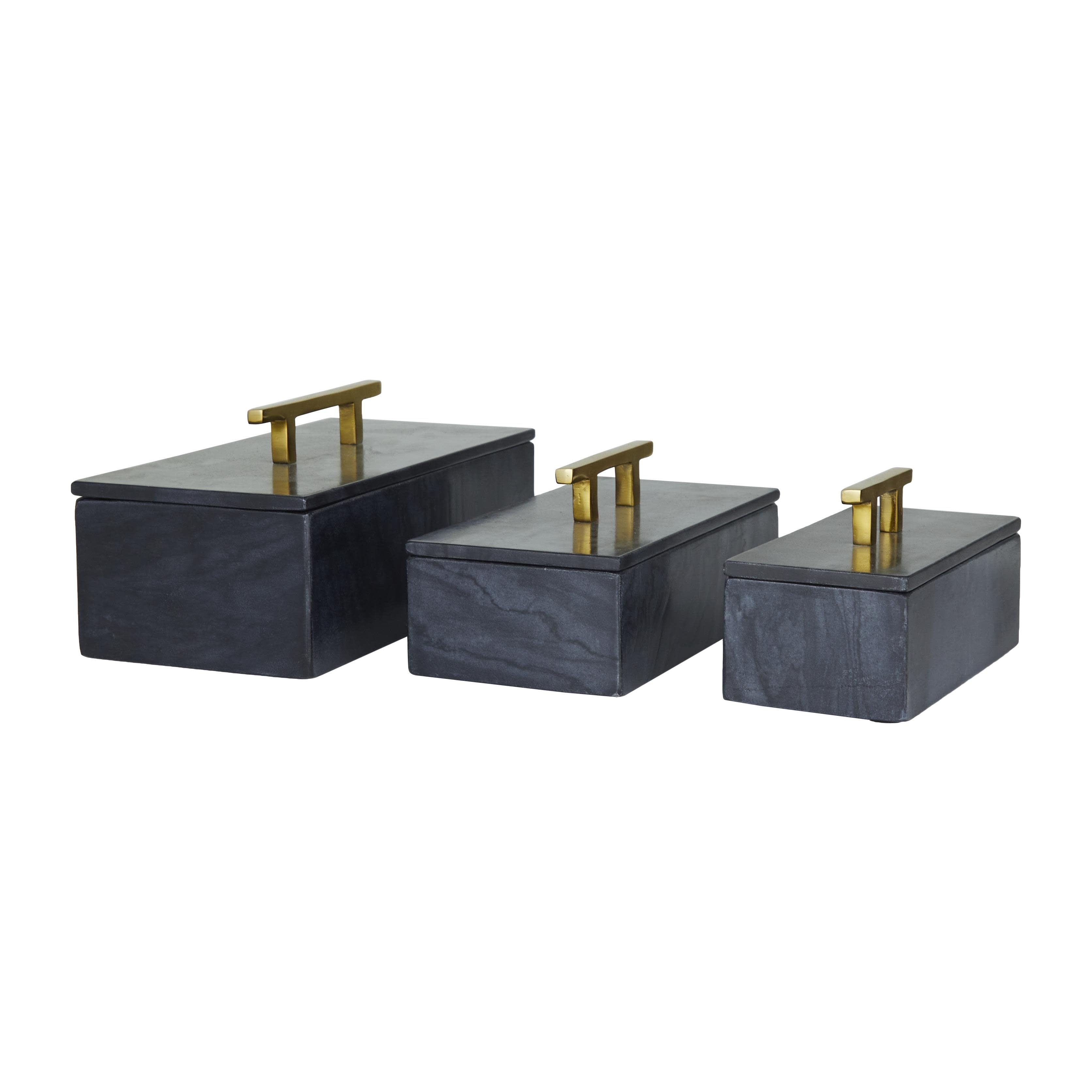 Roche River Decor - Marble Box with Black Handles - Set of 3 Black, White, or Green