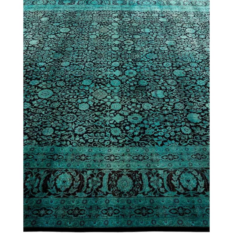 Overton Hand Knotted Wool Vintage Inspired Modern Contemporary Overdyed Green Area Rug - 8' 4" x 10' 1"