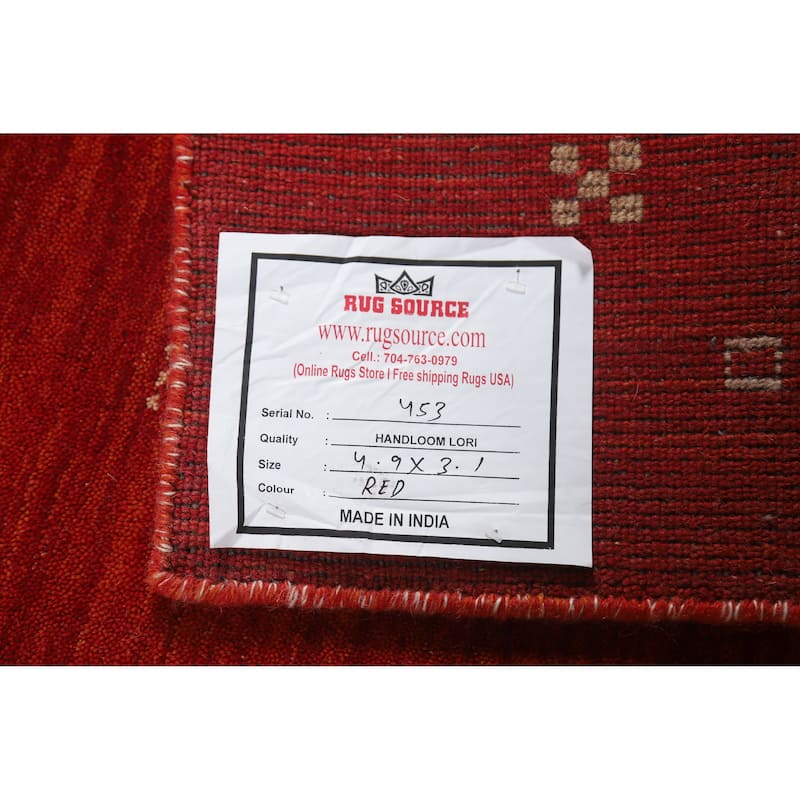 Gabbeh Indian Rug Hand-Knotted Red Wool Carpet - 3'1" x 4'9"