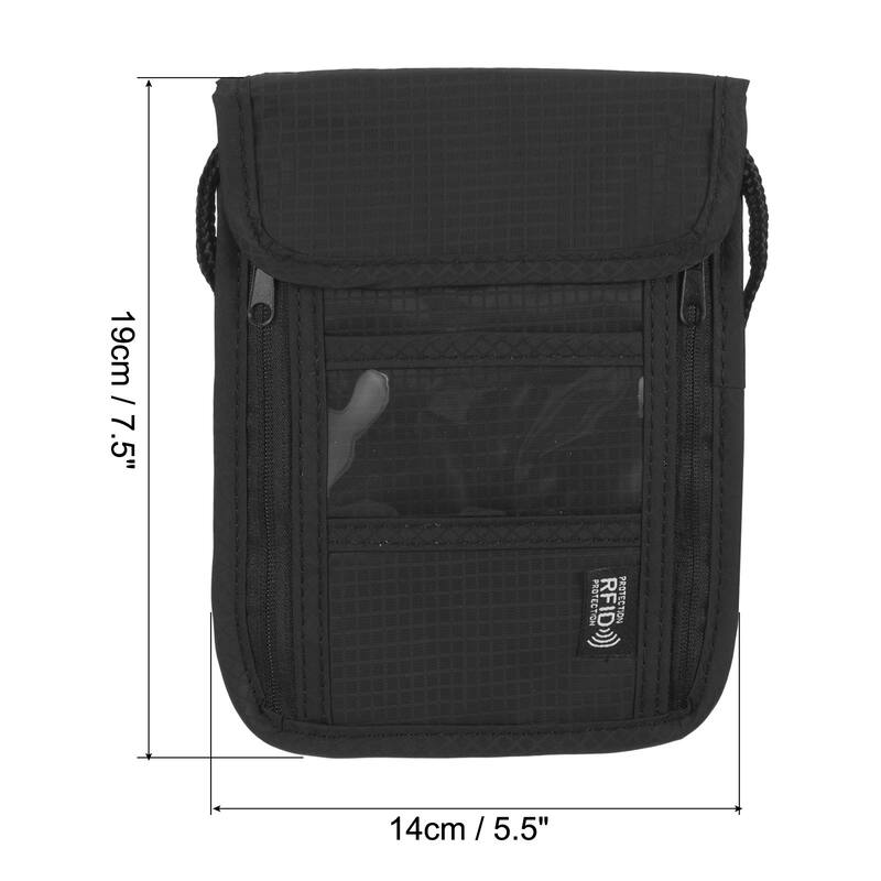 2pcs Neck Wallet Travel Pouch, Passport Holder RFID Blocking, Black - Black