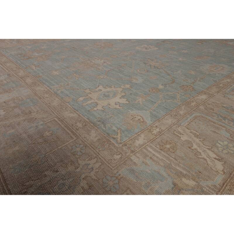 Blue Oushak Vegetable Dye Turkish Area Rug Hand-Knotted Wool Carpet - 8'2"x 10'3"