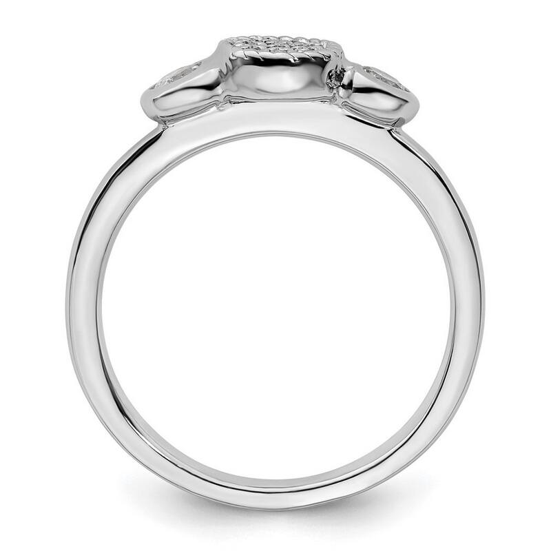 Curata 925 Sterling Silver Bezel Polished Prong set Stackable Expressions Db Round White Topaz and Dia. Ring