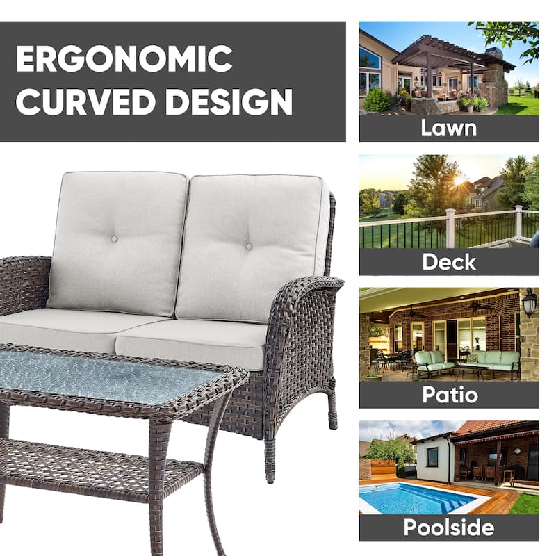 Outdoor Patio Loveseat Sofa with Coffee Table