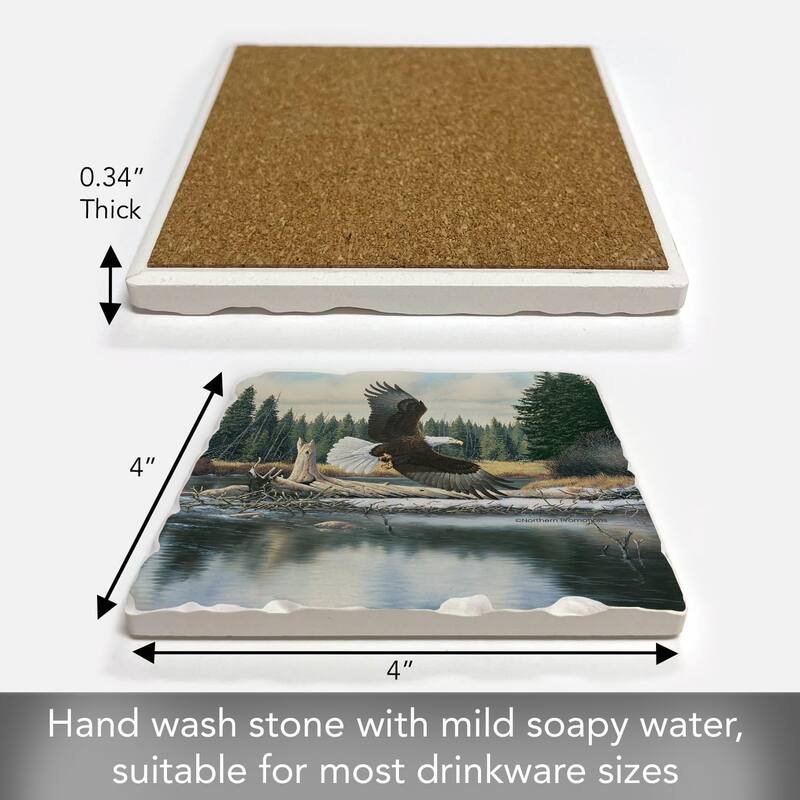 Eagle Spirit 4 Pack Tumbled Tile Stone Coaster with Protective Cork Backing Manufactured in The USA 4" Square