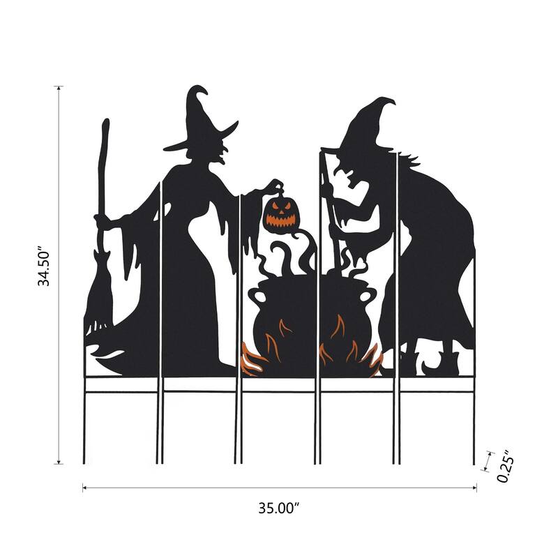 Glitzhome 34.5"H Set of 5 Halloween Metal Silhouette Witches with Cauldron Yard Stake (Two function)