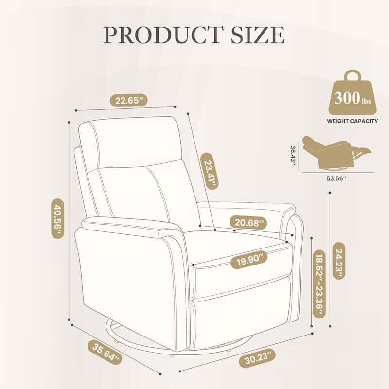 Fabric Recliner Sofa Chair - Swivel Rocking with XL Footrest - Single Seat for Living Room