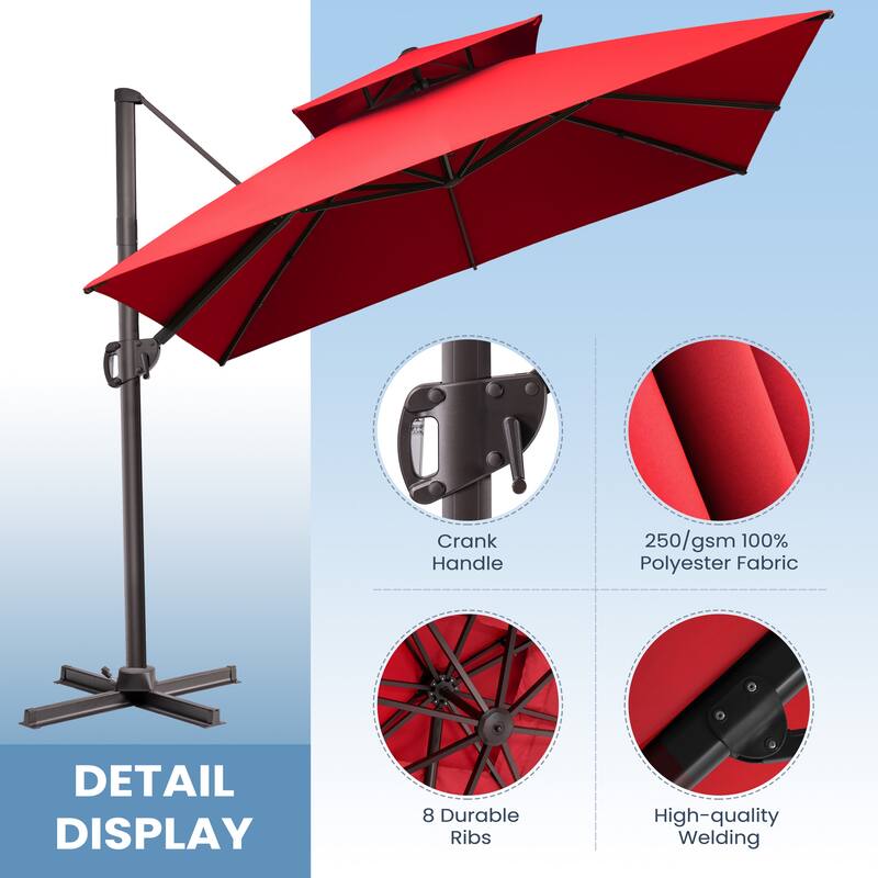 Outdoor 10FT Square Patio Cantilever-Offset Umbrella with Base