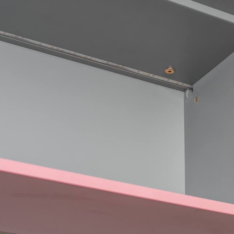 Twin Over Twin Bunk Bed with House Design, Drawer, Staircase & LED Lights