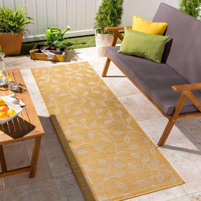 Artistic Weavers Otis Indoor / Outdoor Floral Area Rug - 2'6" x 7'3" Runner - Mustard