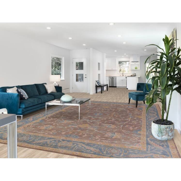 Hand Knotted Oriental 100% Wool Carpet Transitional All-Over Brown Oushak Area Rug - 12' 4'' X 9' 5''