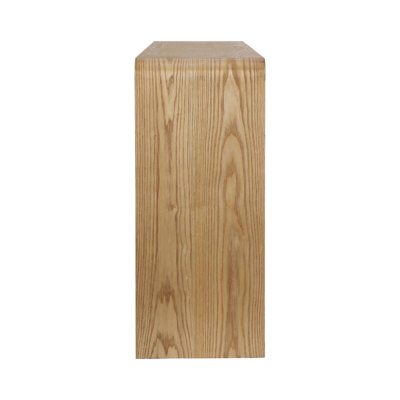 Round Edge Design Modern Console Table with 3 Drawers Vertical Slats