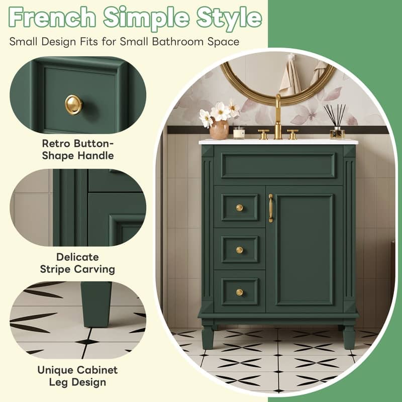 24" Bathroom Vanity with Ceramic Sink, 2 Drawers and Adjustable Shelf