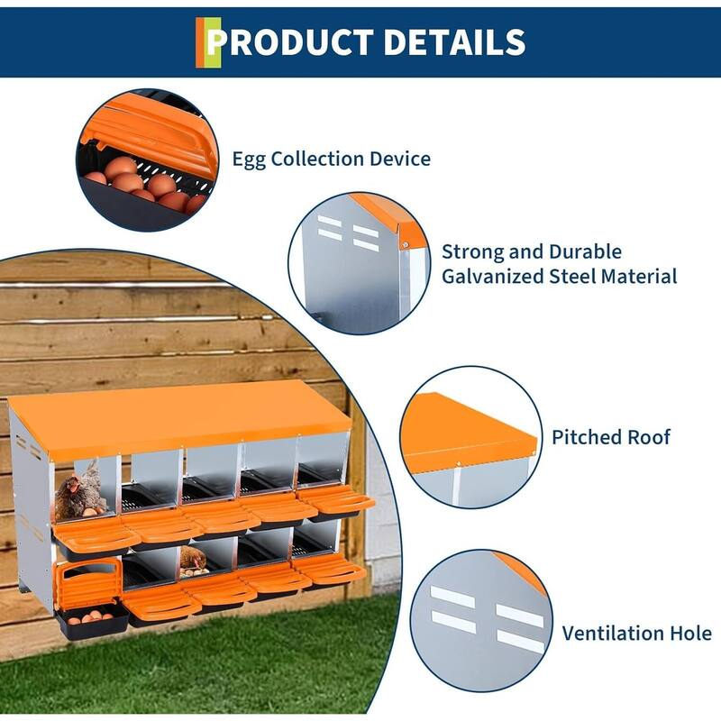 10-Hole Metal Chicken Nesting Box or Easy Cleaning