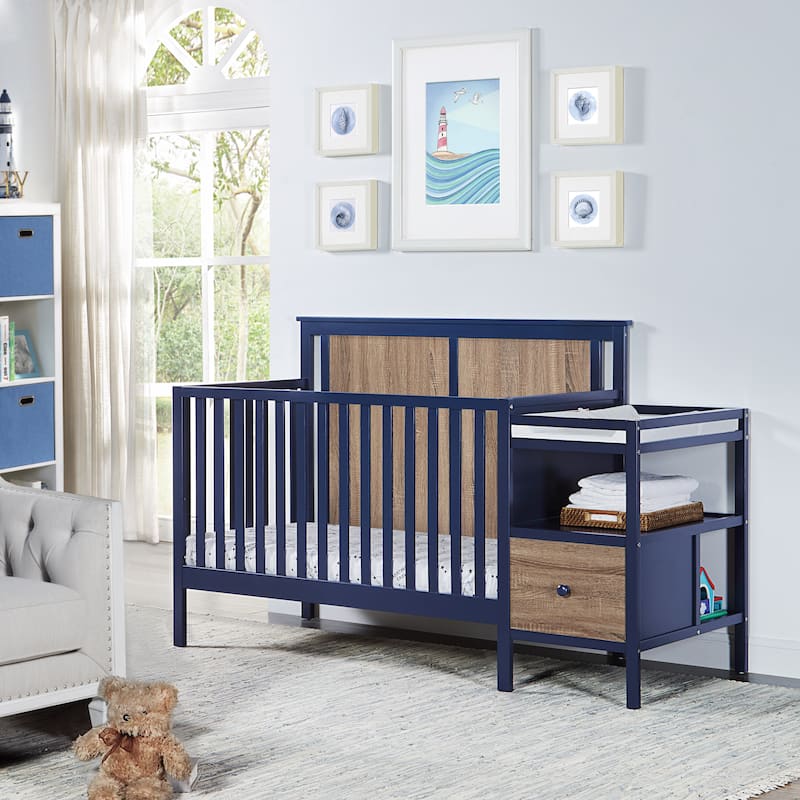 Suite Bebe Connelly 4-in-1 Crib and Changer Combo - Midnight Blue/Vintage Walnut