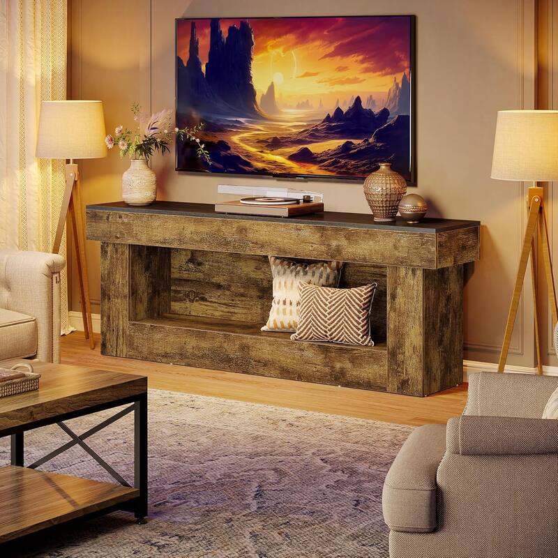 63" TV Stand, Farmhouse Media Console with Open Storage Space, Entertainment Center for 60/65/70 Inches TVs