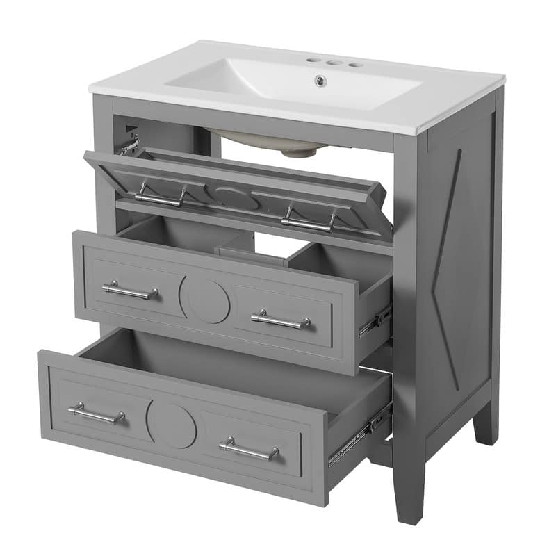 30" Bathroom Vanity with Ceramic Sink, 3 Drawers