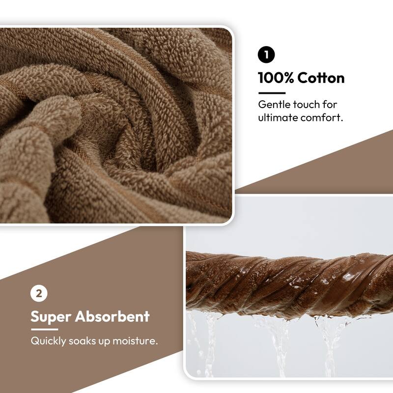 8 Piece Oversized Bath Towel Set, 100% Cotton Bath Towels, Highly Absorbant Bordered Towels