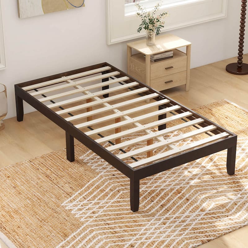 Costway Twin/Full/Queen Size Wooden Platform Bed Frame 14" with Rubber - Twin
