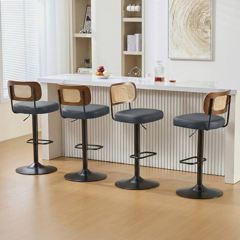 Adjustable Height Swivel Bar Stools with Back and Footrest - 17.7"W x 15.75"D x 35"-42.9"H