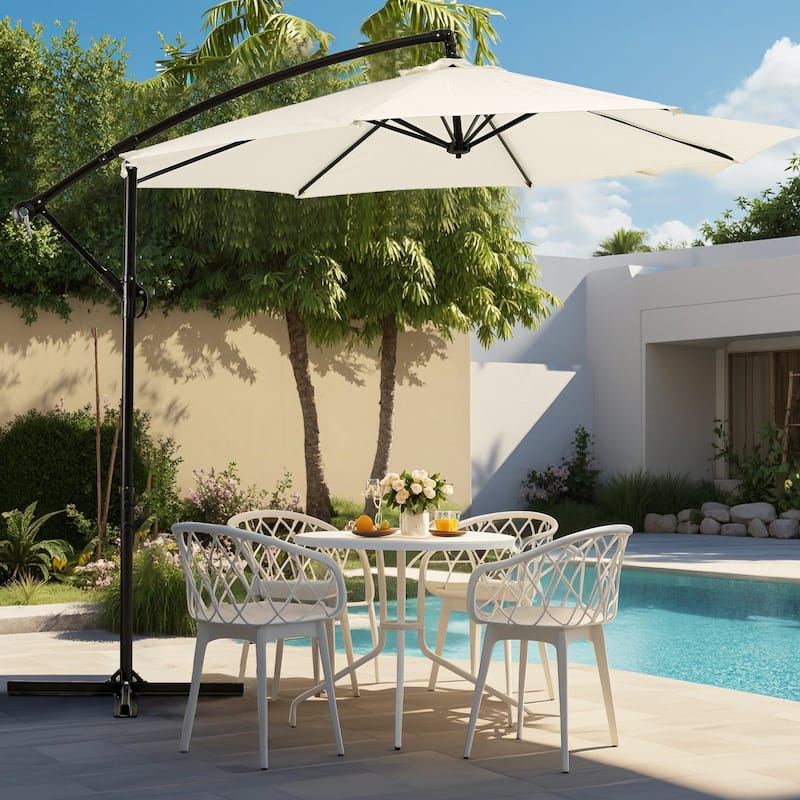 9.8ft Offset Patio Umbrella Offset Hanging Cantilever Patio Outdoor Market Umbrella UPF50 UV Protection - White