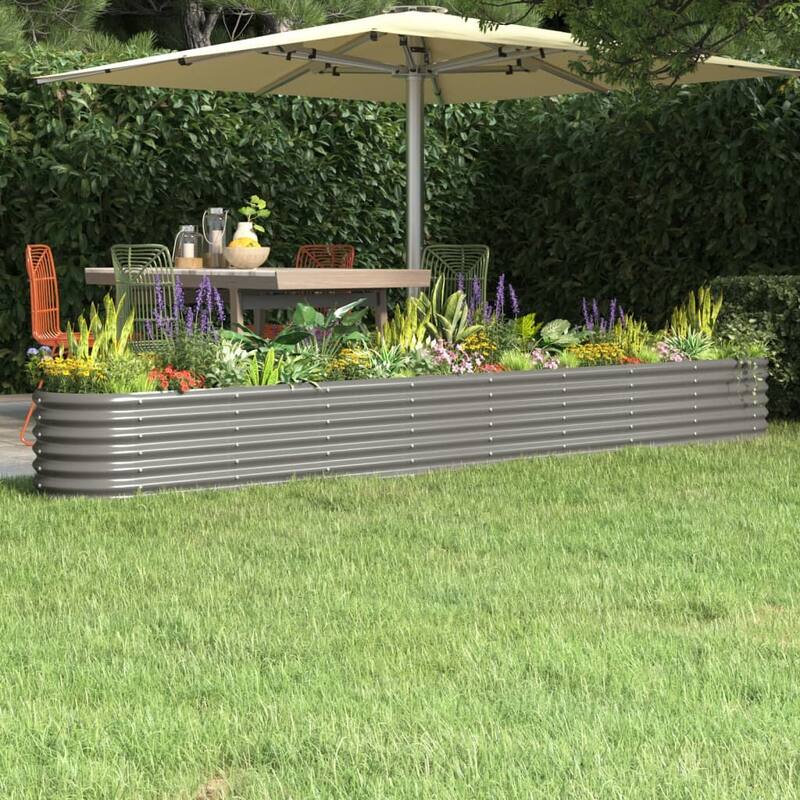 vidaXL Garden Raised Bed Patio Outdoor Raised Planter Box Powder-coated Steel - 130.7"x15.7"x14.2" - Gray