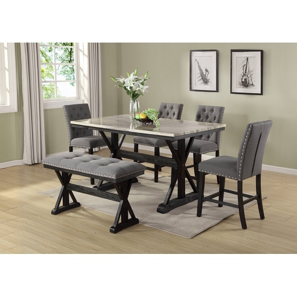 Best Quality Furniture Faux Marble Counter Height 6pc Dining Set. Opens flyout.