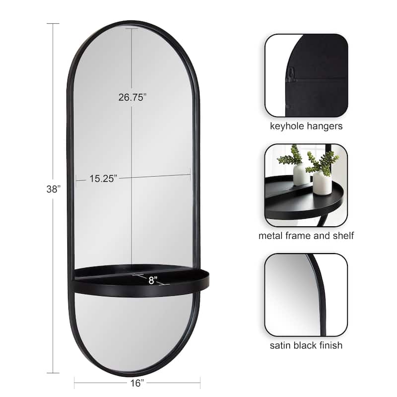 Kate and Laurel Estero Metal Oval Wall Mirror with Shelf