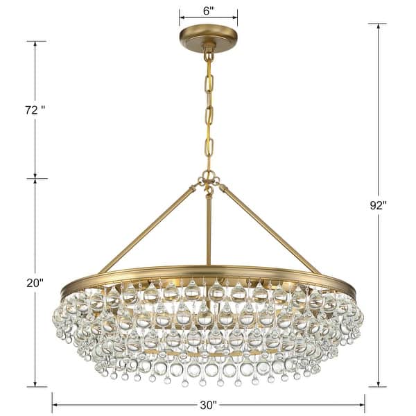 Calypso 6 Light Crystal Teardrop Vibrant Gold Chandelier - 30'' W x 20'' H
