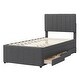 preview thumbnail 4 of 12, Twin Size Upholstered Platform Bed with Trundle and Storage Drawers, Modern Design with Stripe Headboard