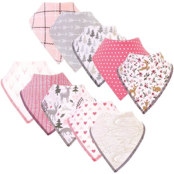 slide 1 of 1, Hudson Baby Infant Girl Cotton Fleece Bandana Bibs 10pk, Woodland, One Size - Woodland - One Size One Size - Woodland