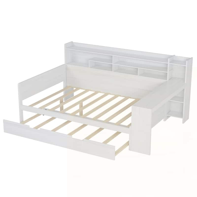 Wooden Daybed with Storage Shelves