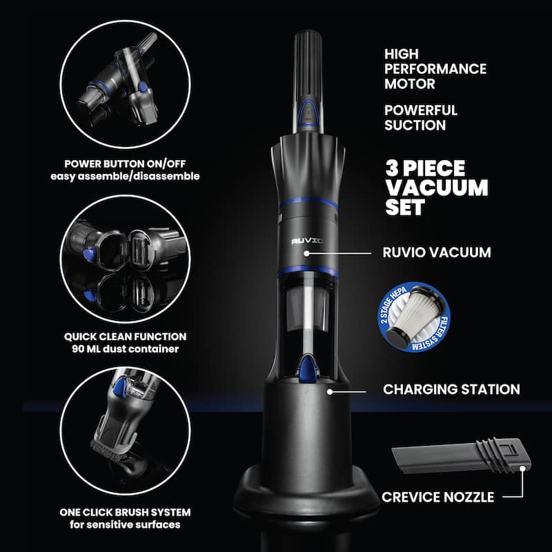 Ruvio Pro Cordless 17'' Rechargeable Hand Vacuum for Home and Car