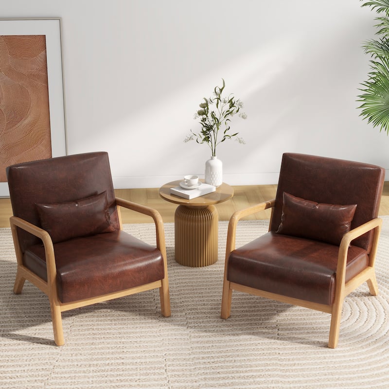Briston 2 Set Mid Century Modern Wood Accent Chairs with pillow