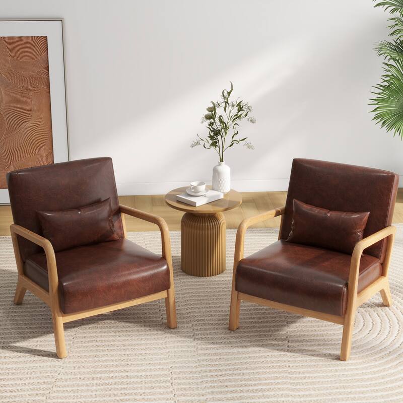 2 Set Mid Century ModernUpholstered Accent Chairs Armchair with Pillow