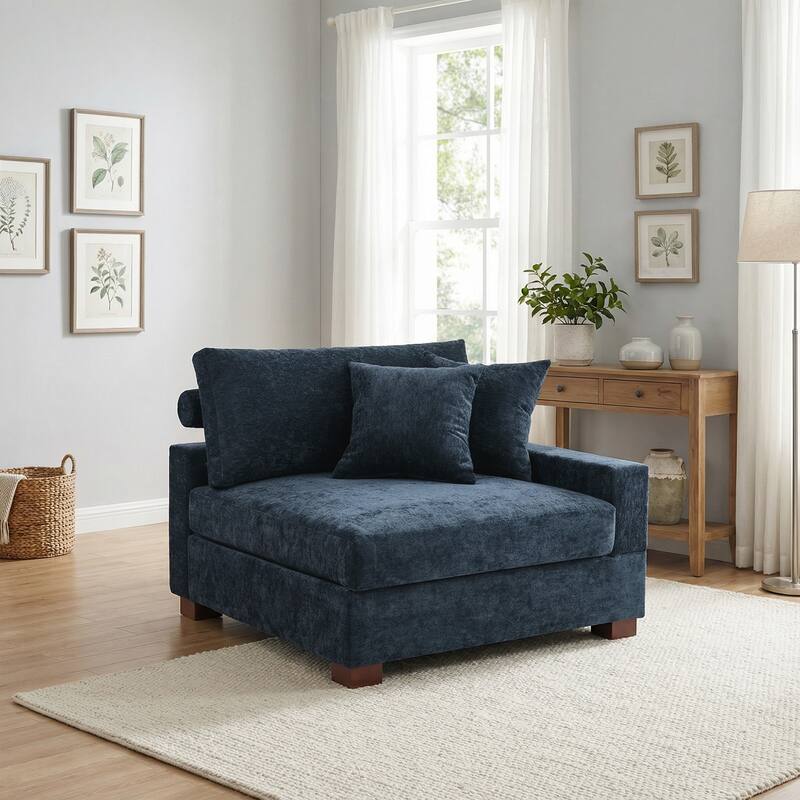 Chenille Upholstered Armless Accent Chair With Plush Cushion - ARMCHAIR - Blue/right facing