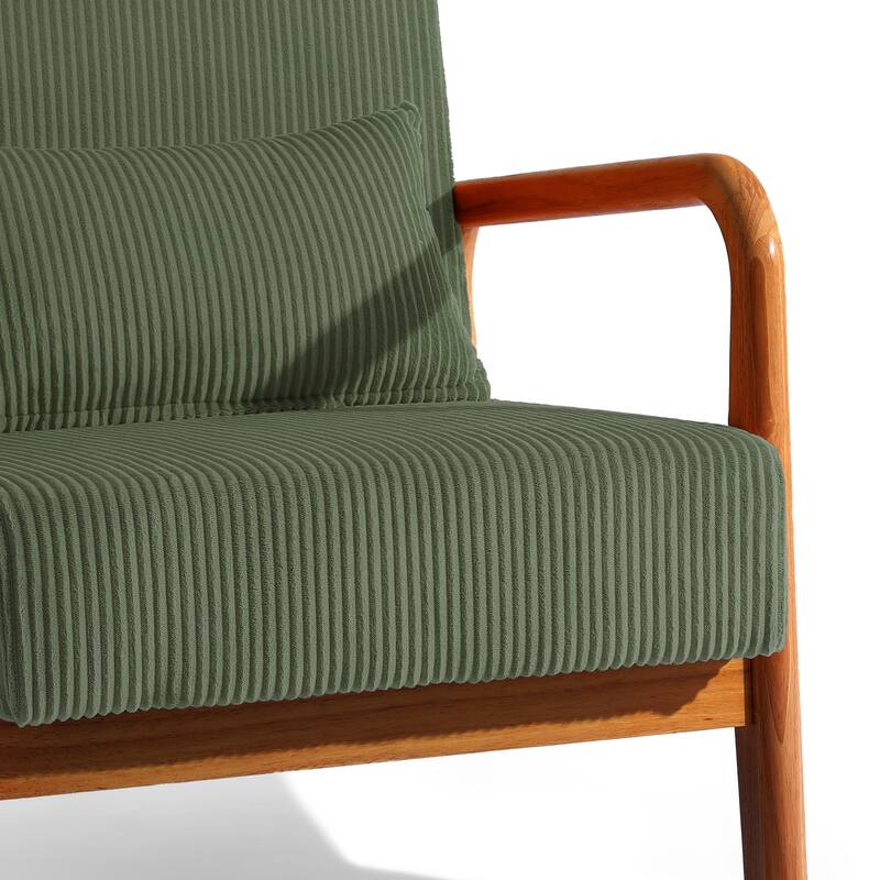 25" W Mid Century Upholstered Wood Accent Chair with Pillow