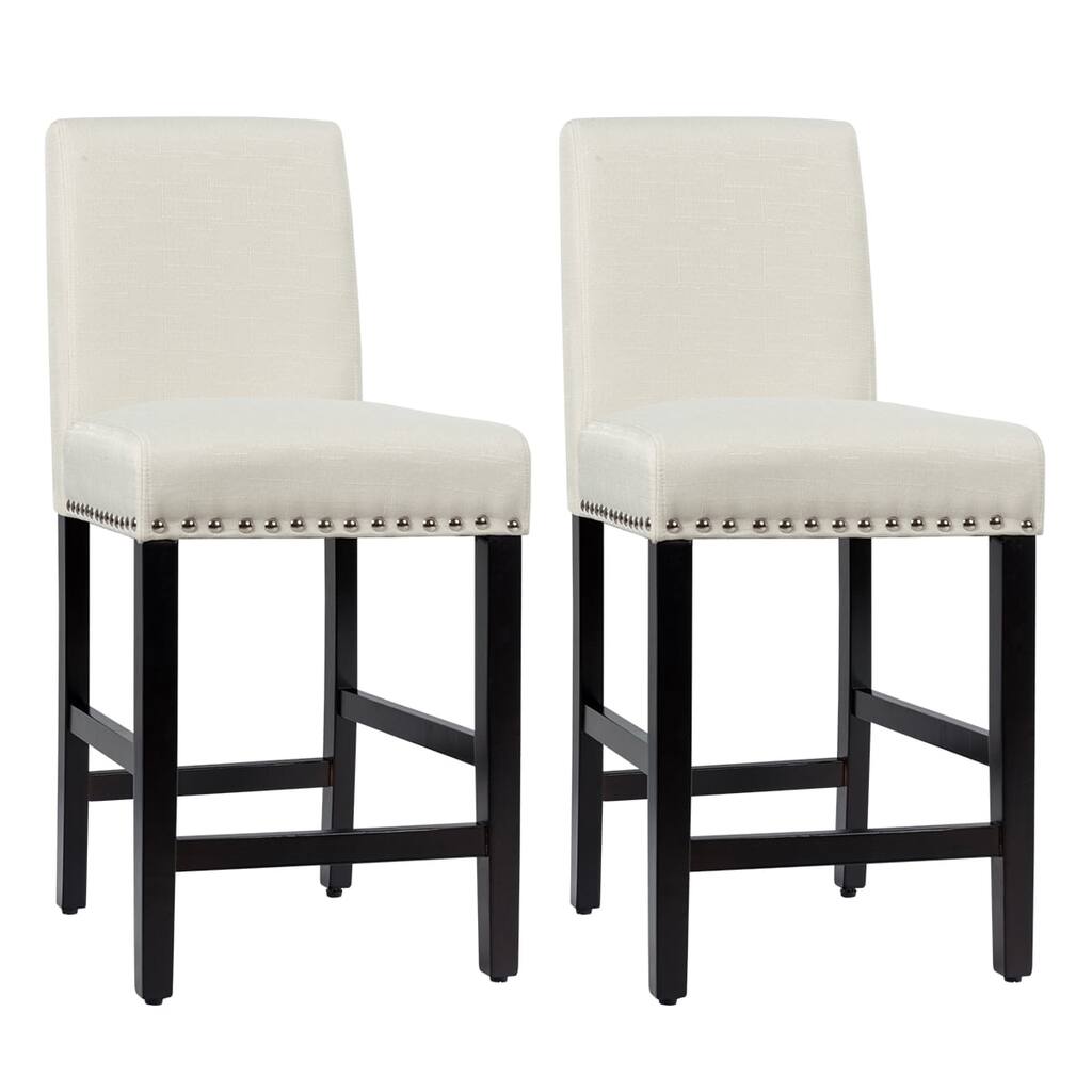 et of 2 25'' Kitchen Breakfast Chairs Nailhead Bar Stools Beige\ Gray Wood