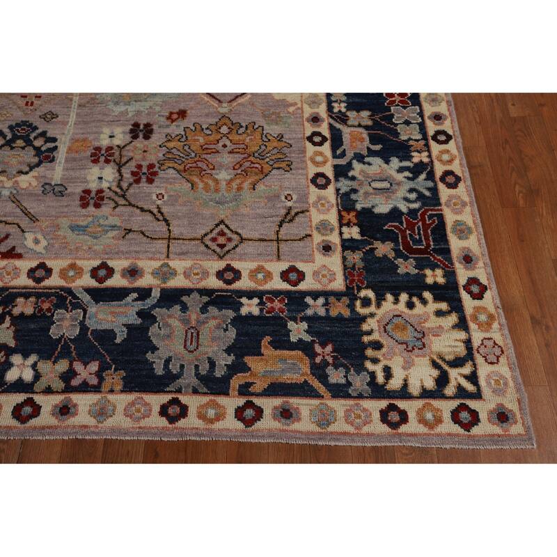 Vegetable Dye Oushak Turkish Rug Hand-Knotted Floral Wool Carpet - 8'0"x 9'11"