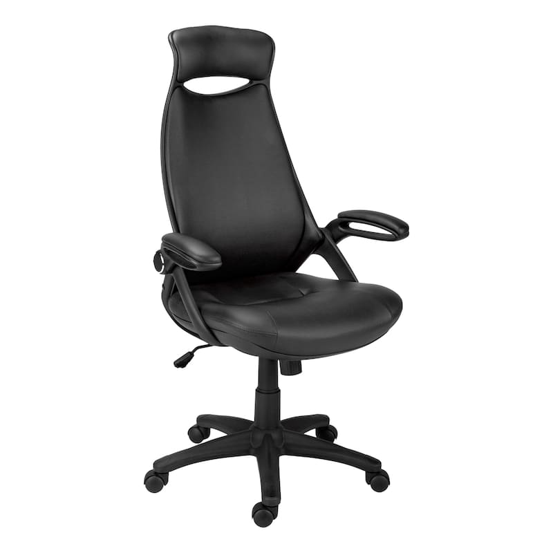 High Back Black Leather-Look Executive Office Chair with Flip-Up Armrests, Tilt Control and Casters