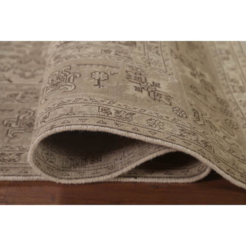 Distressed Geometric Tabriz Persian Vintage Rug Handmade Wool Carpet - 6'9" x 9'7"