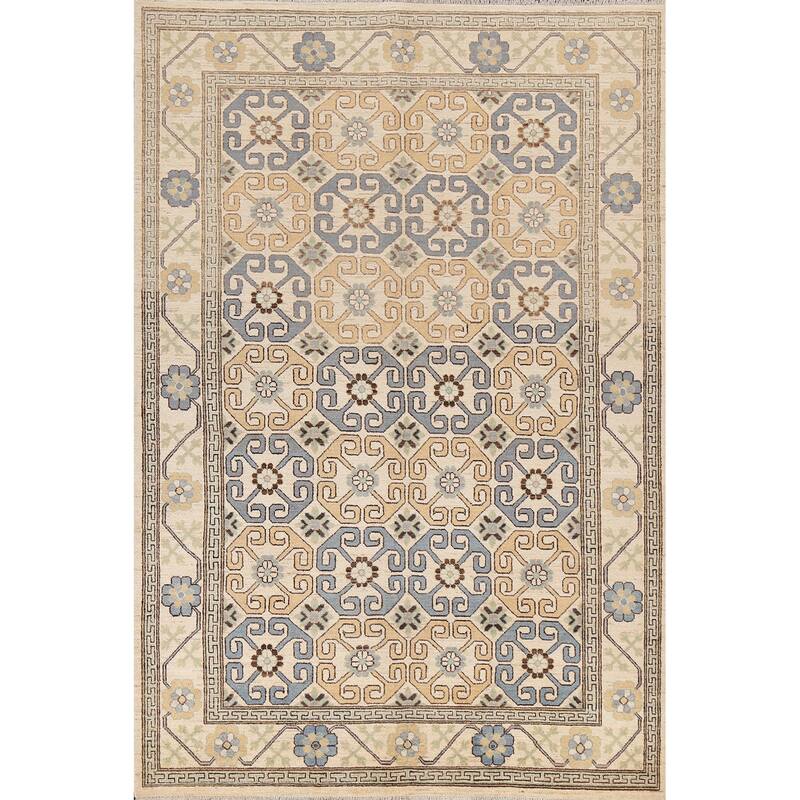 Vegetable Dye Khotan Oriental Wool Area Rug Hand-knotted Office Carpet - 5'11" x 8'10"