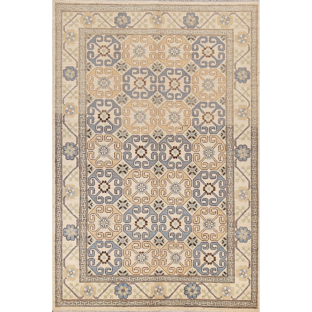 Vegetable Dye Khotan Oriental Wool Area Rug Hand-knotted Office Carpet - 5'11" x 8'10"