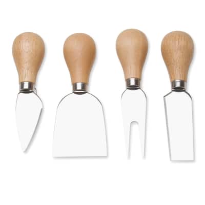 Natural Handled Cheese Serving Utensils - Stainless Steel Forks, Dishwasher Safe, 4.5" Long, Everyday Use